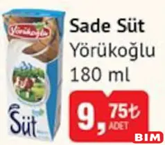 YÖRÜKOĞLU SADE SÜT 180 ML fiyat ve kampanya bilgisi